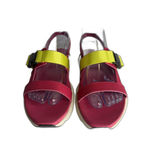 Sorel Sandals Womens Size 8.5 Pink Neon Yellow Platform Slingback Buckle Sport Photo 2