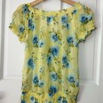 Abercrombie & Fitch Yellow Blue Floral Sheer Blouse Smocked Ruffle Top Size XS Photo 1