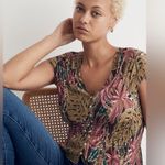 Madewell Shirred Cap-Sleeve Top in Brushstroke Monstera Dark Coffee Small Photo 1