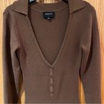 Bardot  x Revolve Collar Ribbed‎ Jersey Knit Dress in Chocolate Brown Size Small Photo 9