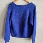 Vintage 80s Mohair Cardigan Blue Size M Slouchy Deep V Cottagecore Sweater Size M Photo 7