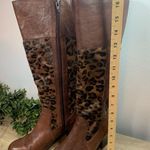 Born Leather Boots Ladies 7.5 Vintage w/Leopard Print Pony Hair Knee High Brown Photo 5
