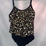 Maxine of Hollywood  Black and Tan Ruffled Tiered Swimsuit size 18 Gold accents Photo 3