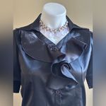 Buttons Color Style Black Satin short Striped Sleeves Metal V Neck Ruffles SZ XL Photo 2