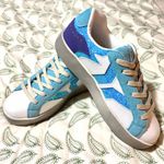 COB CULTURE OF BRAVE White Leather Neon Glare Blue Glitter Wing Sneaker 8 Photo 1