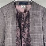Harvé Benard Harve Benard Size 12P Blazer Jacket Wool Shoulder Pads Grey Plaid Pink Floral Photo 1
