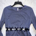 Beulah Blue Striped Lace Up Wide Sleeve Top Large Photo 3