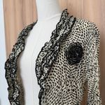 Y2K Jaipur Women's Top Size S Semi Sheer Open Front Ruffle Beaded Retro White Photo 2