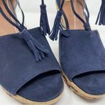 CAbi Isla Blue Suede Ankle Wrap Wedge Sandals Espadrille Southwestern Shoes 8 Photo 6