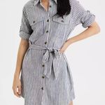 American Eagle Linen Blend Stripe Shirt Dress Blue White Small Petite Photo 0
