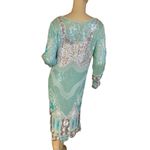 VINTAGE 1980’S ZEBUN AQUA BLUE AND SILVER SEQUINS SILK ABSTRACT PRINT DRESS (M) Size M Photo 2