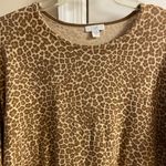 J jill crewneck animal printed knit top cotton blend Medium Petite Tan Size undefined Photo 2