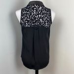 Milly  Black Silk Lace Lamb leather Sleeveless Button Down Blouse Size 2 Photo 4