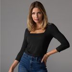 Boston Proper  Blouse Square Neck 3/4 Sleeve Top Black Size Medium Photo 0