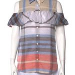 Sea New York Madras Plaid Ruffle Tank Top Cold Shoulder Sleeveless Multicolor 6 Photo 0