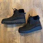 Eileen Fisher  Kenille Black suede Genuine Shearling Trim Wedge Bootie size 7.5 Photo 1