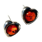 Baltic amber sterling silver vintage heart post earrings Photo 0