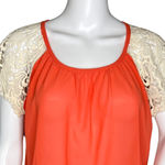 Umgee  Shirt Women Medium Orange Cream Lace Sleeve Boho Bohemian Peasant Colorful Photo 4