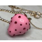 Betsey Johnson  Strawberry Statement Necklace Pink Red Crystals Bow Sweet Whimsy Photo 6