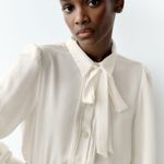ZARA blouse shirt top satin effect jewel button neck bow Photo 0