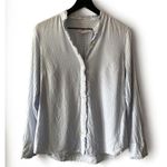 Vineyard Vines  Blue White Striped Ruffle Trim Button Down Shirt Size 8 Photo 0