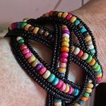 Multi Color Glass Bead & Wooden Beaded Cuff Bracelet Adjustable Multiple Photo 3