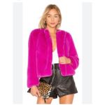 Milly  Faux Fur Jacket Coat Fushia Cropped Statement‎ Spread Collar Preppy SZ S Photo 5
