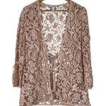 Chico's Cardigan Womens S Pink 100% Cotton Floral Crochet Lace Tie Front Boho Photo 0