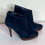Steve Madden Trisha Heeled Blue Suede Ankle Bootie Wooden Platform Photo 0