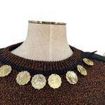 Bonnie Boerer Vintage Sweater Coin Trim Metallic Glitter Gold Size Large Photo 2