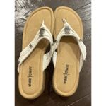 Minnetonka  Womens Size 10 Silver Beaded White Leather Sandals Flip‎ Flops Boho Photo 1