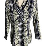 Houndstooth Vintage 90s Visanza Silky Blazer Jacket S Blue  Floral Shoulder Pads Photo 0