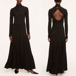 Rebecca Taylor  Pleated Knit Mock Neck Open Back Long Sleeve Black Maxi Dress XS‎ Photo 1