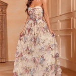 Faeriesty Ruched Bustier Ruffle Trim Hem Floral Print‎ Tube Corset Zip Dress 1xl Pink Size 1X Photo 0