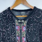 Vintage Icelandic Design Velvet Chenille Zip Up Cardigan Sweater Nordic Womens L Black Size L Photo 1