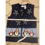 Bobbie Brooks navy button front embroidered penguins sweater vest, size small Blue Photo 5