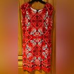 Talbots Red & Blue Intricate Bandana Bird Print Cotton Shift Dress Size Small Photo 1