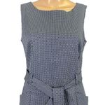 Tommy Hilfiger Womens Sheath Dress Polka Dot Sleeveless Tie Belted Navy Blue Photo 3