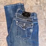 Miss Me Distressed Straight Jean Buckle Exclusive Rhinestone Button Flap Pockets Photo 0