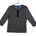 Lauren Jeans Breton Stripe Henley Shirt 3/4 Sleeve Top Preppy Black White L READ Size L Photo 0