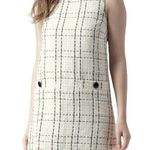 Forever 21 Tweed Mini Shift Dress Checkered Plaid Pockets Preppy Cream M Photo 0