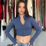 Balance Athletica  Steel Blue Zip-Up Crop Top Photo 0