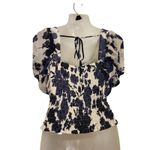 Sienna Sky Puff Sleeve Purple Floral Smocked Ruched-Front Blouse Chic Top Medium Photo 4