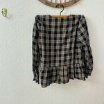 Madewell  Plaid Courtyard Metallic Ruffle Hem Peplum Button Blouse XS Photo 1