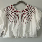 Queen of Sparkles White Puffed Sleeve Red Rhinestone Sunburst Sparkle Top S Photo 0