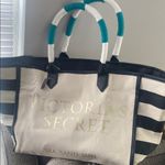 Victoria's Secret CANVAS TOTE WEEKENDER GYM BEACH BAG WHITE BLACK ROPE HANDLE NWT Photo 1