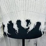 Love Tree  Sz Small Cable Knit Crop Slouchy Fit White Sweater Distressed Fringe Photo 2