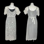 Papillon White Dress Black Slip Embroidered Self Tie Below Knee Size Medium NWT Photo 7