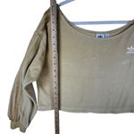 Adidas  Cropped Crewneck Sweatshirt 3 Stripe Athleisure Comfy Top M Butter Yellow Photo 8