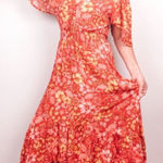 Abel the label  WOMENS FLORAL HIGH LOW DRESS RED ORANGE MEDIUM Photo 0
